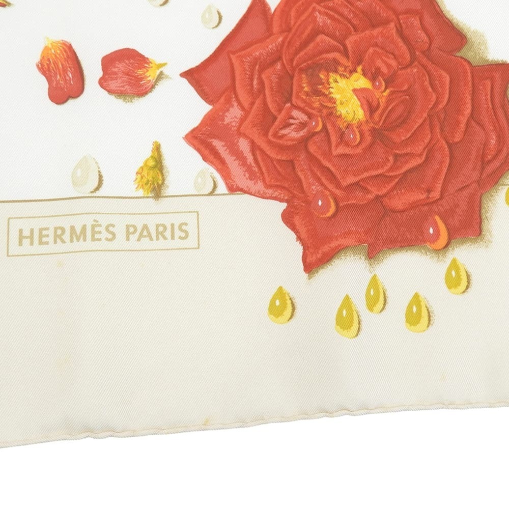 Hermes Carre 90 LA ROSEE (Rose Drop) Scarf/Muffler, Silk, Light Beige, Orange... - Picture 5 of 9